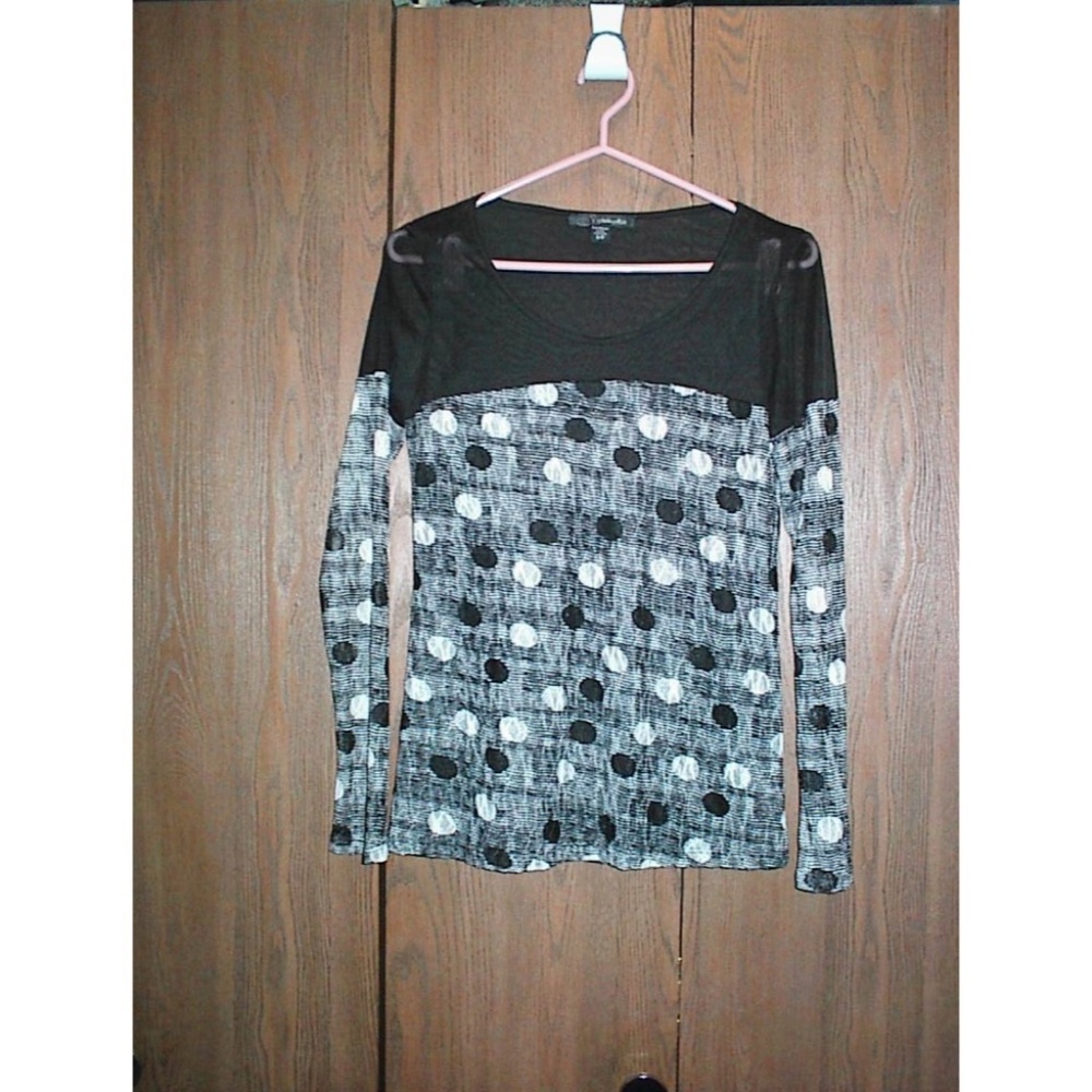 Polka Dot Long Sleeve Top - Black and White